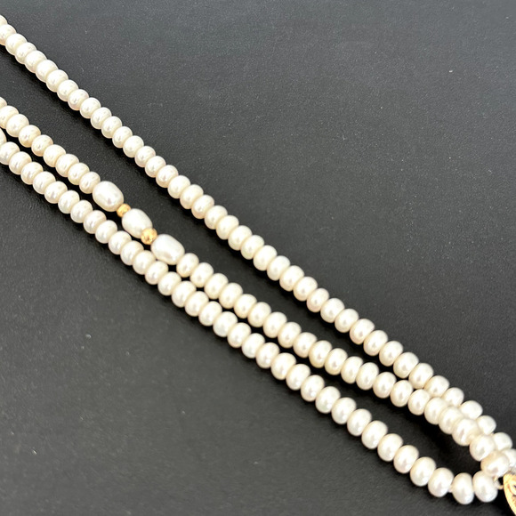 14K Yellow Gold Genuine Real Cream Pearl Triple Strand Bracelet - Picture 6 of 12